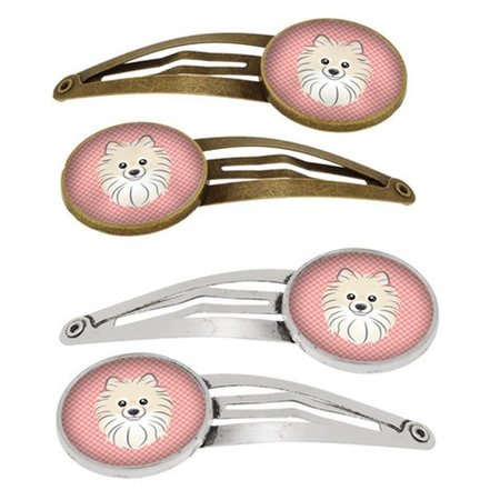 CAROLINES TREASURES Checkerboard Pink Pomeranian Barrettes Hair Clips, Set of 4, 4PK BB1207HCS4